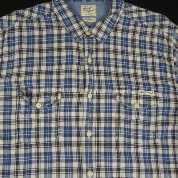 LUCKY BRAND BLUE PLAID WESTERN COWBOY STYLE BUTTON UP MENS XL SHIRT L193 - Picture 5 of 9